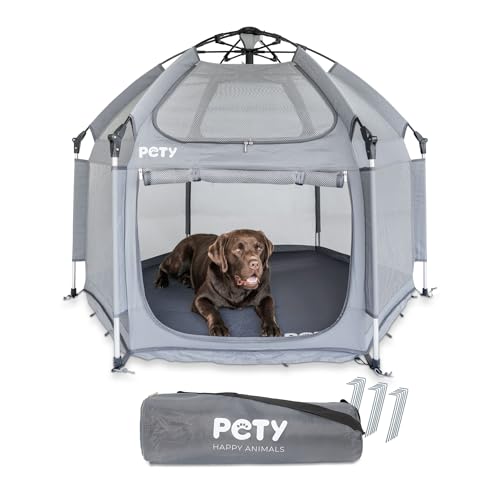 PETY Laufstall für Hunde - 150 x 100 cm mobiles Hundezelt mit Tragetasche und Heringen - Outdoor und Indoor Tiergehege - Hunde Reisezubehör für Camping – Anthrazit von PETY