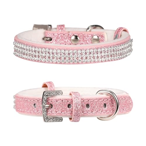 PETZC Hundehalsband, Katzenhalsband, funkelnde Strasssteine, verstellbare Haustierhalsbänder für Welpen, Kätzchen, kleine, mittelgroße Hunde und Katzen (S, Rosa) von PETZC