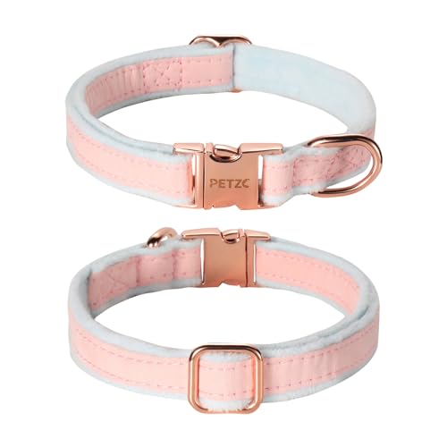 PETZC Hundehalsband, Metallschnalle, Haustierhalsband, Wildleder, weich und bequem, verstellbar, Haustier-Geschenkhalsbänder mit Schleife für kleine, mittelgroße und große Hunde (groß, rosa und blau) von PETZC