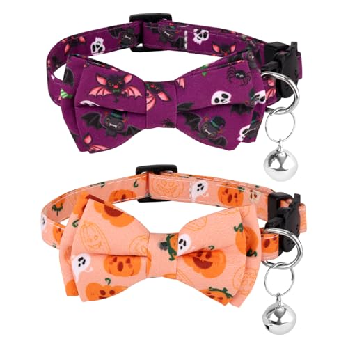 2stk Halloween-Katzenhalsband mit Glöckchen, Katzenhalsband mit Abnehmbarem Verstellbarem Katzenhalsband mit Schleife Katzenhalsband Halloween-Dekorationszubehör für Katzen und Hunde von PEUTIER