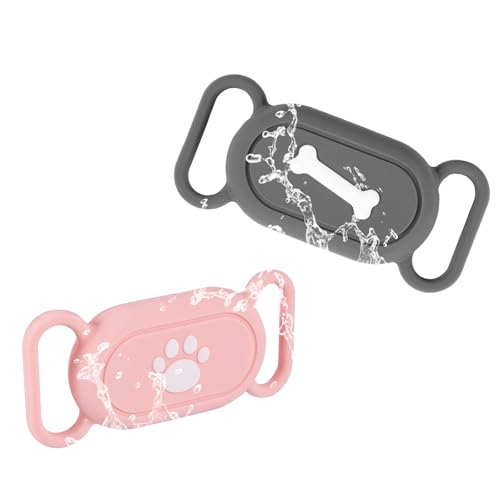 2stk Silikon-Hundehalsbandhalter für Galaxy SmartTag2, Schutzhülle für Haustierhalsband Wasserdicht Verlustsicher Katzenhalsbandhalter-Zubehör für Samsung Galaxy SmartTag2 (Rosa/Grau) von PEUTIER