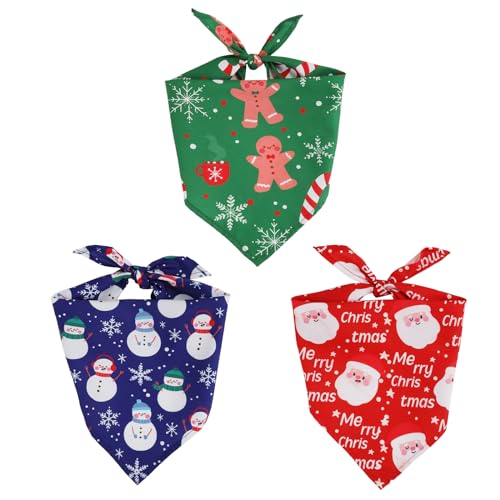 3stk Hundehalstuch Weihnachte, Mehrere Größen Feiertags-Hundeschal Haustier-Sabber-Lätzchen für Kleine Mittelgroße und Große Hundekatzen (Schneemann, Weihnachtsmann, Zuckerstange) von PEUTIER