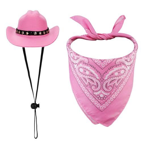 Hundekostüm Cowboy, Hunde Outfit Cowboy Cowboyhut für Hunde und Hundehalstuch Schal Halloweenkostüme für Hunde Outfit Accessoires für Kleine Katzen Hunde und Haustiere (Rosa) von PEUTIER