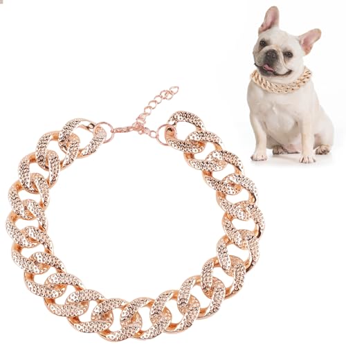 PEUTIER Kette Hund, 25mm Breit Elegant Kette Hundehalsband Personalisiertes Katzenhalsband Verstellbar Kubanischer Haustierhalsbandschmuck für Katzen Hunde (42cm Länge, Roségold) von PEUTIER