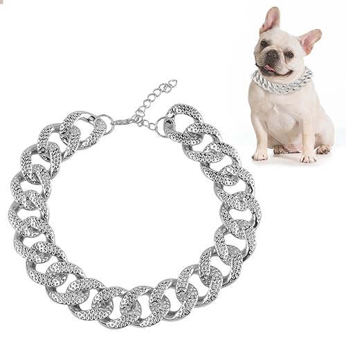 Kette Hund, 25mm Breit Elegant Kette Hundehalsband Personalisiertes Katzenhalsband Verstellbar Kubanischer Haustierhalsbandschmuck für Katzen Hunde (42cm Länge, Splitter) von PEUTIER