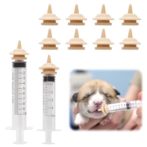 PEUTIER 10St Sauger für Haustiere, Silikon Nippel für Katzen zum Stillen Sauger für Welpen mit 2 Spendern (5ml und 10ml) Schnuller für Kätzchen Futterzubehör für Haustiere für Kleine Säugetiere von PEUTIER