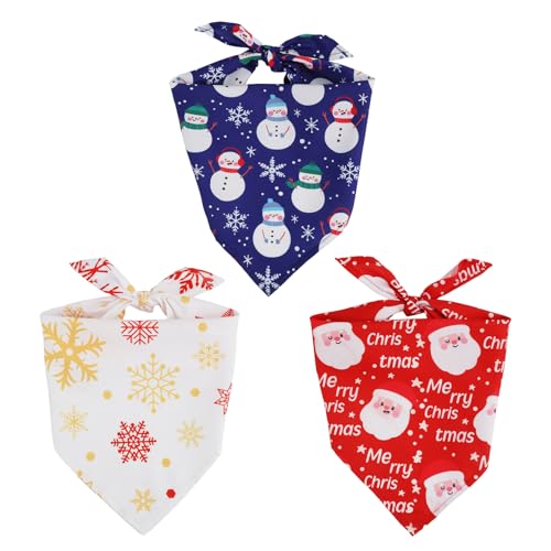 PEUTIER 3stk Hundehalstuch Weihnachte, Mehrere Größen Feiertags-Hundeschal Haustier-Sabber-Lätzchen für Kleine Mittelgroße und Große Hundekatzen (Schneemann, Schneeflocke, Weihnachtsmann) von PEUTIER