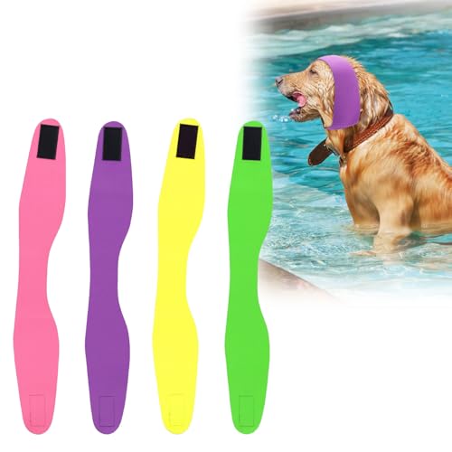 PEUTIER 4 Stück Badehaube für Hunde, wasserdichte Schlauchschal-Badehaube für Hunde Ohne Ohrenklappen Haustier-Ohrenschützer Schwimmzubehör (Lila, Rosa, Gelb, Fluoreszierendes Grün) von PEUTIER