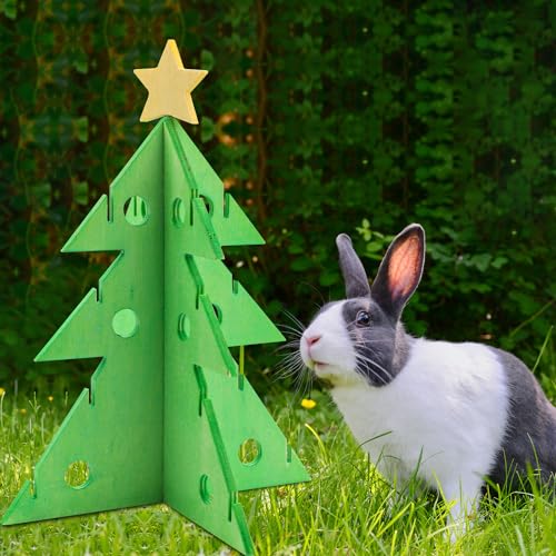 PEUTIER Weihnachtsbaum Futtersuch Puzzlespielzeug, aus Holz Kaninchen Futtersuchspielzeug Hasen Leckerli Futterspender Interaktives Haustierspielzeug für Kleine Tiere von PEUTIER