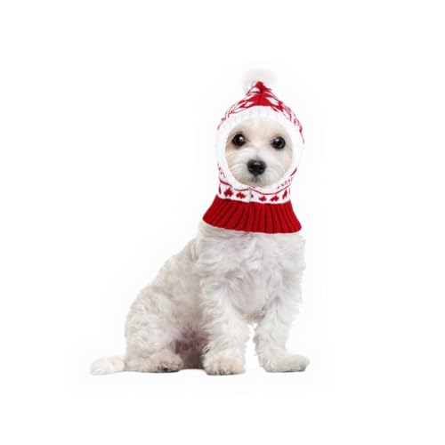 Weihnachtsmütze Hund, Rot Weihnachtliche Gestrickte Hundehüte mit Bommel Lustig Süß Gehäkelter Hundeschal Winterwarme Haustiermütze Hals und Ohrenwärmer für Hunde Dekoration Wärme (L-Größe) von PEUTIER