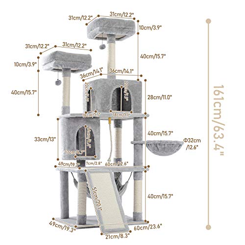 Katze Kletterbaum Haustier-Katzen-Baum, mehrstöckiges Katzenhaus, großer Bass, Grabbar und Hängematte, Katzenkletterrahmen, Katzenhausmöbel geeignet zum Spielen und Ruhen for Kätzchen und große Katzen von PEVSCO