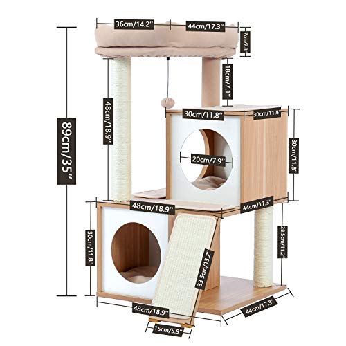 Katze Kletterbaum Luxuskatze-Wohnungmöbel, mehrschichtiger Turm mit Perch-Hängemattengrabbar, um Ballbass, volles Paket, mit Ersatzteilen zu fangen, mit Ersatzteilen, geeignet for Katzen, um Spielzeug von PEVSCO