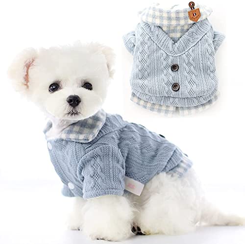 Haustier Hundepullover Katzen Hund Winter Warmer Dick Sweater Katzenpullover Haustiermantel Welpen Katze Ärmel Kleidung Kostüm Bekleidung für Kätzchen Kleine Mittelgroße Hunde Bichon Blau (L) von PEXXSUII