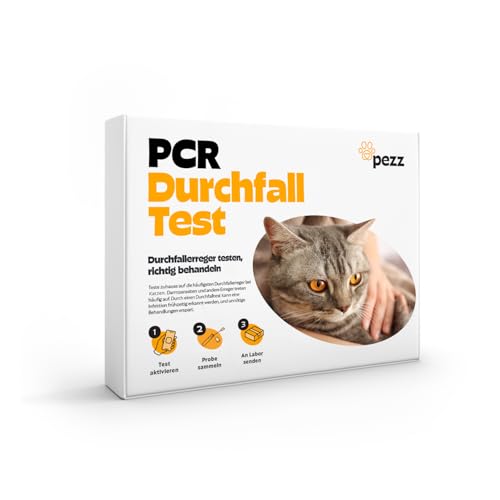 PEZZ Durchfall Test PCR für Katzen | Zuhause auf die häufigsten 6 Durchfallerreger testen | Nur eine Probe erforderlich | inkl. Giardien, Salmonellen, Campylobacter | gratis Labor-Versand von PEZZ