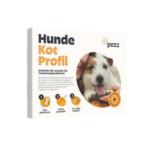 Pezz Großes Kotprofil 3-in-1 Test für Hunde für Parasiten/Würmer, Durchfall & Verdauung | Nur eine Probe | Alle häufigsten Parasiten, Durchfallerreger und die Verdauungsfunktion | gratis Labor-Versand von PEZZ