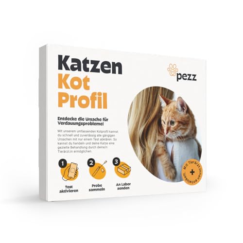 Pezz Großes Kotprofil 3-in-1 Test für Katzen für Parasiten/Würmer, Durchfall & Verdauung | Nur eine Probe | Alle häufigsten Parasiten, Durchfallerreger und die Verdauungsfunktion | gratis Laborversand von PEZZ