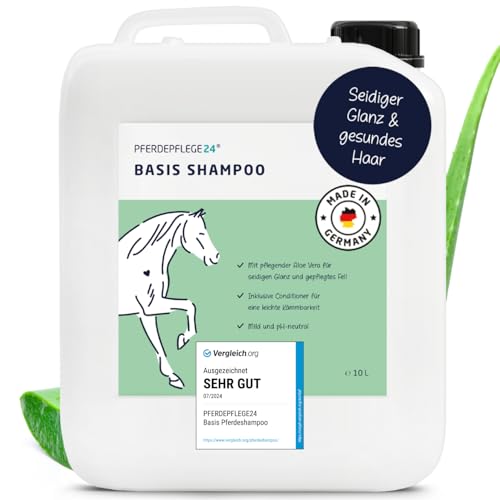 Mildes Pferdeshampoo - Basis Pferde Shampoo 0,5l, 2,5l, 5l & 10l pH Neutral - Seidiger Glanz, leichte Kämmbarkeit & sichtbar gesundes Haar - Pferdepflege von Pferdepflege24-10l von PFERDEPFLEGE24