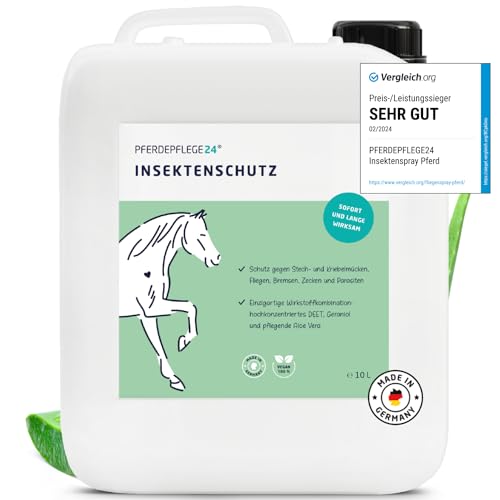 PFERDEPFLEGE24 Insektenspray Pferd DEET - Sofortiger Schutz & Langanhaltende Wirkung - 5 Größen - Fliegenspray Pferd stark Hochkonzentriert & Wirksam gegen Mücken, Fliegen, Bremsen & Zecken 10l von PFERDEPFLEGE24