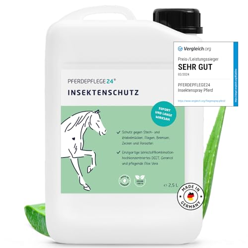 PFERDEPFLEGE24 Insektenspray Pferd DEET - Sofortiger Schutz & Langanhaltende Wirkung - 5 Größen - Fliegenspray Pferd stark Hochkonzentriert & Wirksam gegen Mücken, Fliegen, Bremsen & Zecken 2500ml von PFERDEPFLEGE24