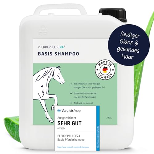 Mildes Pferdeshampoo - Basis Pferde Shampoo 0,5l, 2,5l, 5l & 10l pH Neutral - Seidiger Glanz, leichte Kämmbarkeit & sichtbar gesundes Haar - Pferdepflege von Pferdepflege24-5l von PFERDEPFLEGE24