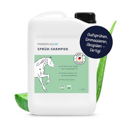 Pferdepflege24 Mildes Pferdeshampoo als Sprühshampoo - Basis Pferde Shampoo 0,5l, 1l, 2,5l, 5l & 10l Liter pH Neutral - Seidiger Glanz, leichte Kämmbarkeit & gesundes Haar von PFERDEPFLEGE24