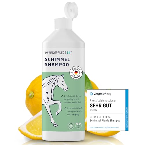 Pferdepflege24 Schimmel Shampoo Pferde 500ml - Sanfte Reinigung die Verfärbungen Verschwinden lässt - Anti Gelbstich Pferdeshampoo für schonende Fellaufhellung, Intensive Reinigung & Pflege von PFERDEPFLEGE24