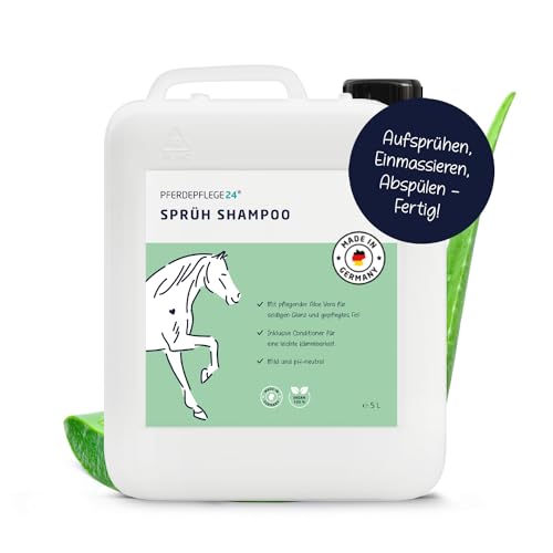 Pferdepflege24 Mildes Pferdeshampoo als Sprühshampoo - Basis Pferde Shampoo 0,5l, 1l, 2,5l, 5l & 10l Liter pH Neutral - Seidiger Glanz, leichte Kämmbarkeit & gesundes Haar von PFERDEPFLEGE24