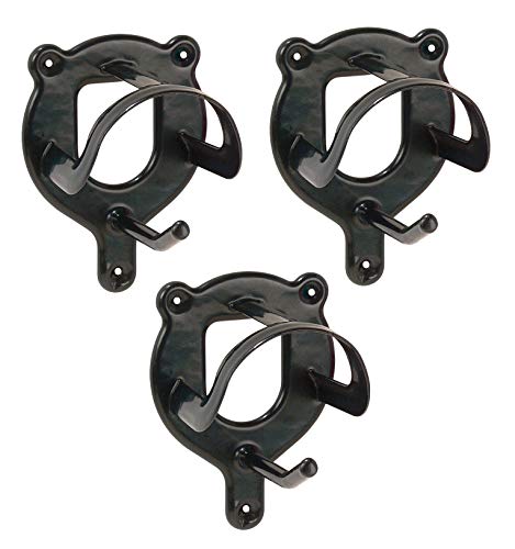 PFIFF 001109 Trensenhalter mit Zusatzhaken, Metall pulverbeschichtet, schwarz, 3er Set von PFIFF