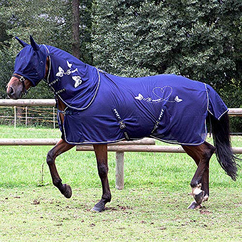 PFIFF 102142 Fliegendecke für Pferde, Motiv Schmetterling, engmaschig hochwertig, blau, 105 von PFIFF