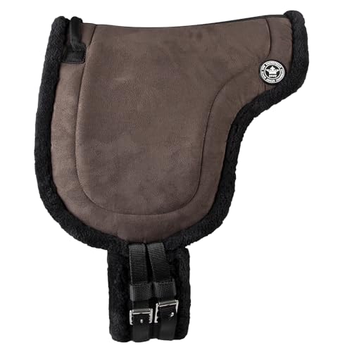 PFIFF 103004 Reitpad, Bareback Pad, baumloses Reitkissen aus Velourleder und Kunstfell, Sattelkissen inkl. Sattelgurt, Braun, Full von PFIFF