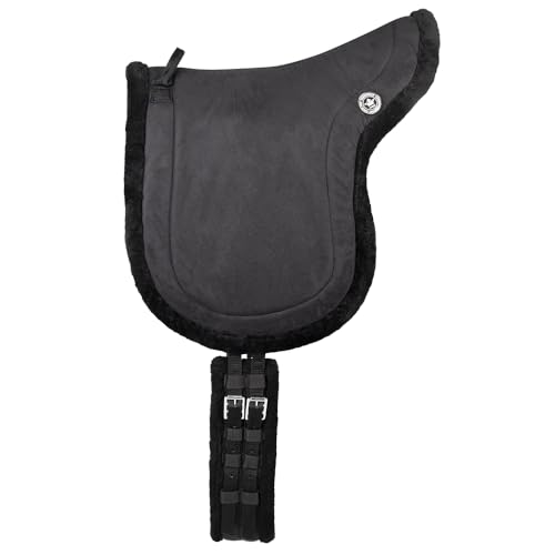 PFIFF 103004 Reitpad, Bareback Pad, baumloses Reitkissen aus Velourleder und Kunstfell, Sattelkissen inkl. Sattelgurt, Schwarz, Full von PFIFF