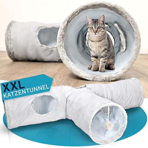 PFOTENGUT® Katzentunnel XXL [für kleine und große Katzen] - robuster Spieltunnel zur Beschäftigung deiner Katze - 115cm Langer Tunnel mit verschiedenen Öffnungen inkl. Spielball von PFOTENGUT