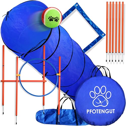 PFOTENGUT® Agility Set Hunde [11-TLG.] - vielseitiges Steckhürden-Set mit Hundetunnel, Slalom & Co. für Hundetraining und Hundesport - inkl. Zubehör & Transport-Tasche von PFOTENGUT