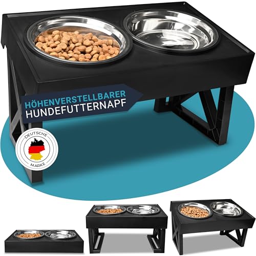 PFOTENGUT® Hundenapf erhöht [höhenverstellbar] - 2-in-1 Futternapf-Set mit Wassernapf & Fressnapf für deinen Hund inkl. Edelstahl-Näpfe [für kleine, mittelgroße und große Hunde geeignet] von PFOTENGUT