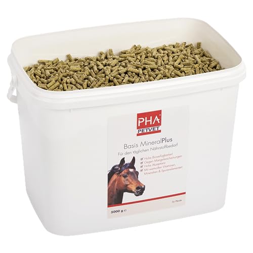 PHA Basis Mineral Plus Pferd, Multi Vitamine, Spurenelemente und Mineralstoffe für den täglichen Nährstoff Bedarf, Pellets für Pferde, 5 kg von PHA PETVET