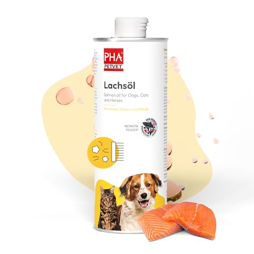 PHA Premium Lachsöl für Hund, Katze, Pferd mit wichtigen Omega-3 und Omega-6-Fettsäuren, unterstützt Haut, Fell, Nerven & Immunsystem, Barf Öl, 1 l von PHA PETVET