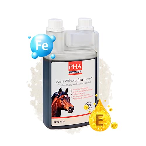 PHA Basis MineralPlus Liquid für Pferde – Essenzielle Vitamine & Mineralstoffe für Hufe, Muskeln & Immunsystem, für den täglichen Nährstoffbedarf, 1L von PHA PETVET