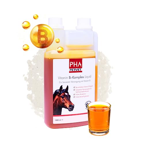 PHA Vitamin B Komplex Liquid für Pferde, Unterstützung für Nerven, Stoffwechsel & Regeneration, gegen Stress & Vitamin-B-Mangel, hoch bioverfügbar, 1L von PHA PETVET