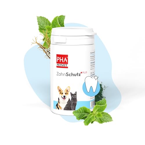 PHA ZahnSchutz Plus Dentalpflege für Hunde & Katzen: Natürliches Pulver gegen Zahnstein, Zahnbelag, Mundgeruch & Plaque, 60g Pulver von PHA PETVET