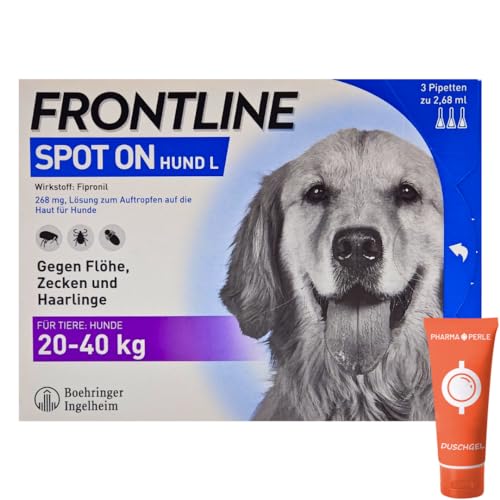 Frontline Spot on für Hunde - Zuverlässiger Schutz gegen Zecken, Flöhe und Haarlinge – Einfach aufzutragen I Sparset mit give-Away von Pharma Perle (Frontline für Hunde L 20-40 kg 3 St.) von PHARMA PERLE