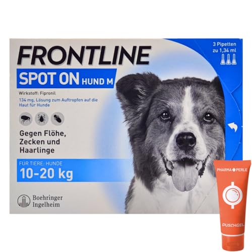 Frontline Spot on für Hunde - Zuverlässiger Schutz gegen Zecken, Flöhe und Haarlinge – Einfach aufzutragen I Sparset mit give-Away von Pharma Perle (Frontline für Hunde M 10-20 kg 3 St.) von PHARMA PERLE