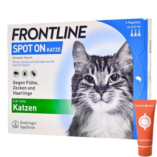 Frontline Spot on für Katzen - Schutz vor Parasiten wie Zecken, Flöhe, Haarlinge I einfach und verträglich I zuverlässig I im Sparset mit Pharma Perle give-Away (Frontline für Katzen 3 St.) von PHARMA PERLE