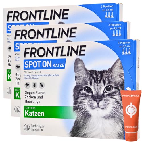 Frontline Spot on für Katzen - Schutz vor Parasiten wie Zecken, Flöhe, Haarlinge I einfach und verträglich I zuverlässig I im Sparset mit Pharma Perle give-Away (Frontline für Katzen 3 x 3 St.) von PHARMA PERLE