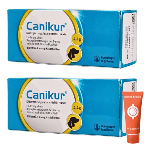 PHARMA PERLE Canikur Kautabletten, 2X 3 Blister á 4 x 4,4 g I Diätergänzungsfuttermittel für Hunde zur Regulation der Darmfunktion I Durchfall I ohne Antibiotika I Spar-Set Plus give-Away von PHARMA PERLE