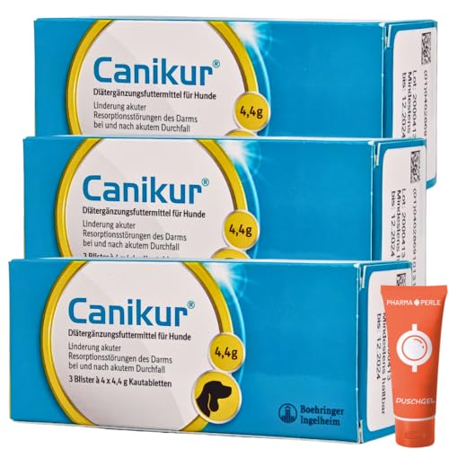 PHARMA PERLE Canikur Kautabletten, 3X 3 Blister á 4 x 4,4 g I Diätergänzungsfuttermittel für Hunde zur Regulation der Darmfunktion I Durchfall I ohne Antibiotika I Spar-Set Plus give-Away von PHARMA PERLE