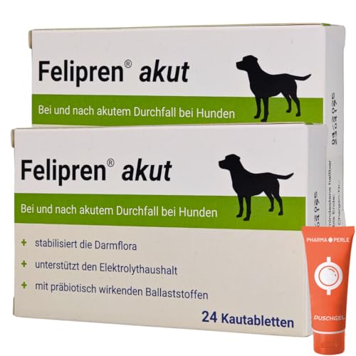 PHARMA PERLE Felipren akut, 2X 24 Kautabletten I Diätergänzungsfuttermittel für Hunde I bei und nach akutem Durchfall bei Hunden I Stabilisiert die Darmflora I Spar-Set Plus give-Away von PHARMA PERLE