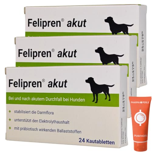 PHARMA PERLE Felipren akut, 3X 24 Kautabletten I Diätergänzungsfuttermittel für Hunde I bei und nach akutem Durchfall bei Hunden I Stabilisiert die Darmflora I Spar-Set Plus give-Away von PHARMA PERLE