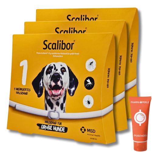 SCALIBOR Protectorband für große Hunde 3 St. 65cm I Schutz vor Zecken und Mücken I einfache Anwendung I Sparset mit give-Away von Pharma Perle (groß 3 St.) von PHARMA PERLE