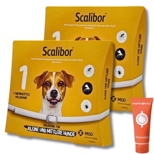 SCALIBOR Protectorband für kleine-mittelgroße Hunde 2 Stück 48cm I Schutz vor Zecken und Mücken I einfache Anwendung I Sparset mit give-Away von Pharma Perle von PHARMA PERLE