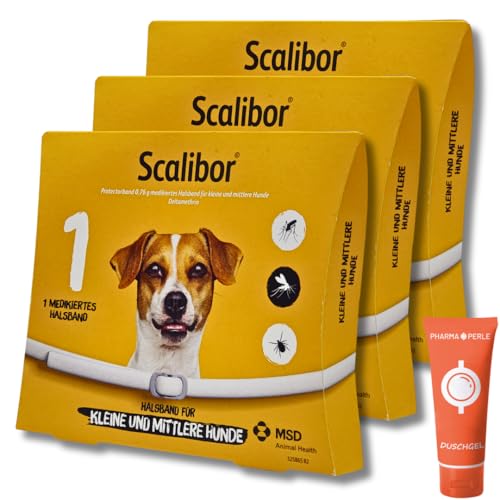 SCALIBOR Protectorband für kleine-mittelgroße Hunde 3 St. 48cm I Schutz vor Zecken und Mücken I einfache Anwendung I Sparset mit give-Away von Pharma Perle von PHARMA PERLE